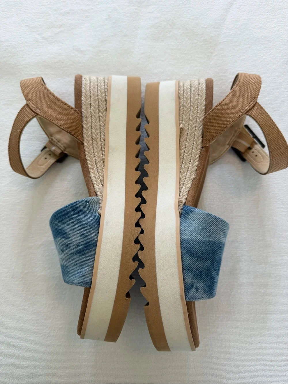 TOMS Diana Platform Wedge Sandals 7.5 Blue Washed Denim Espadrille Boho